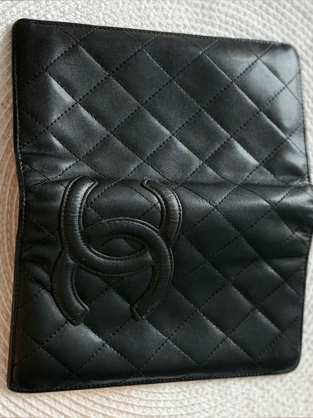 Chanel Cambon Ligne Black Quilted Lambskin Long Wallet Yellow CC Interior COA